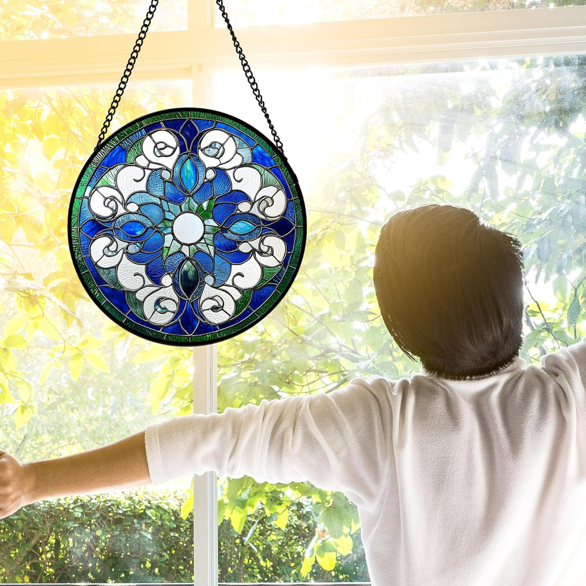 Stained Glass Window Hanging, Boho Style Sun Catchers Diamond Glass Panel Hangings Tiffany