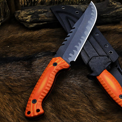 BA-KOR 12.4in Full Tang Fixed Blade Hunting Knife – 6mm 9CR18MoV Steel, G10 Handle, Stonewashed