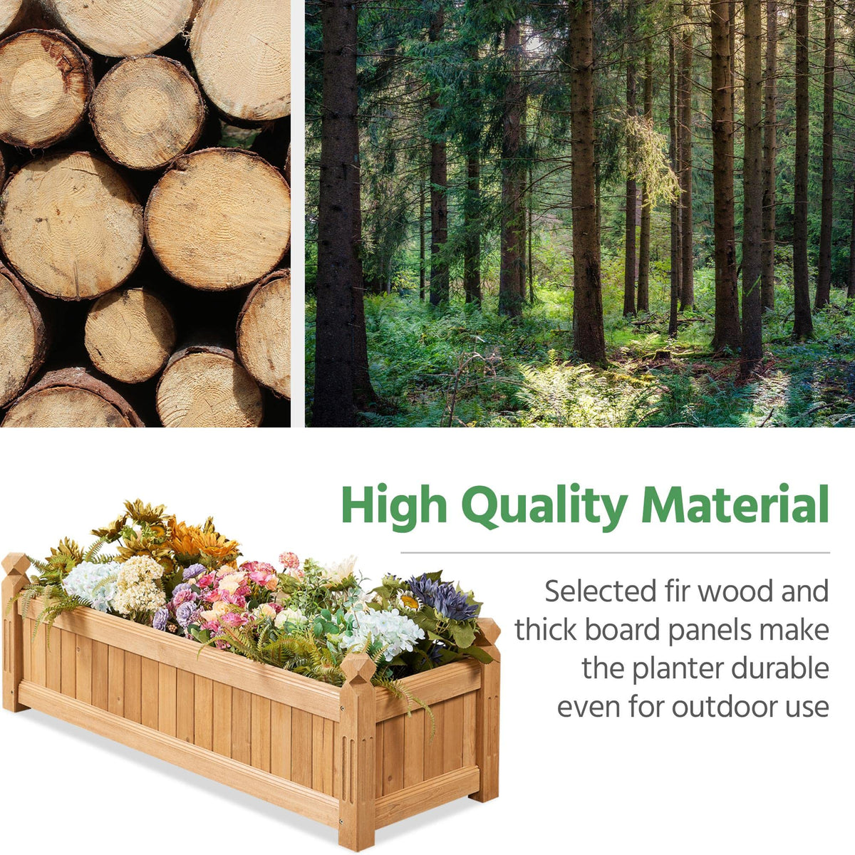 Yaheetech 43.5" Wooden Raised Garden Bed Rectangular Planter Box, 1pcs