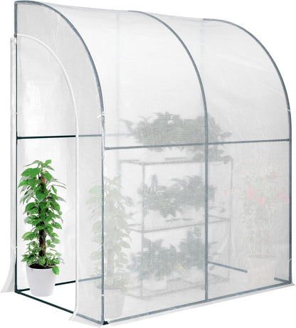 VIVOSUN Mini Lean-to Greenhouse, 6.6’ x 3.3’ x 6.9’ Portable Wall House with White PE Cover and