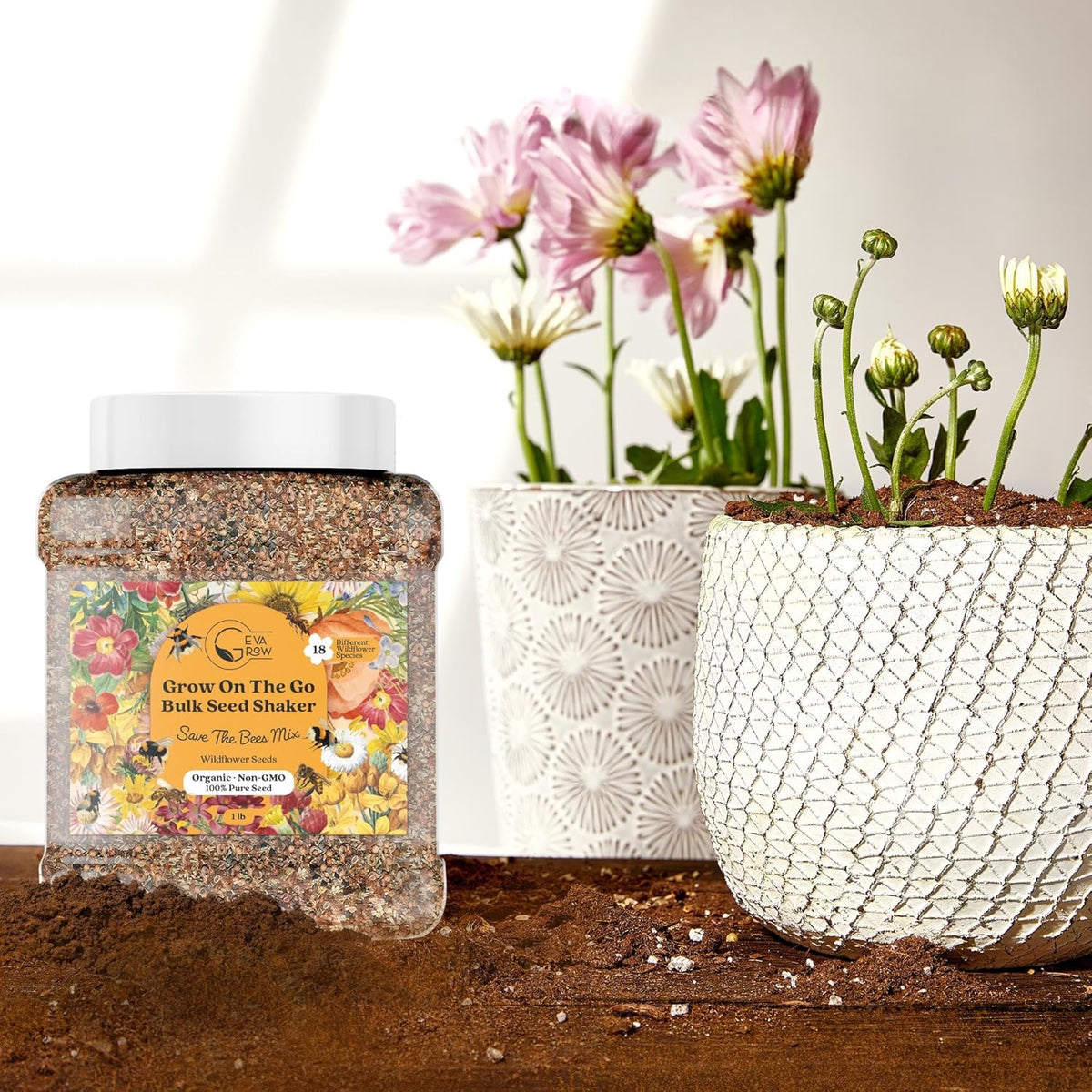 Wildflower Seed Mix 1LB Tub - Save The Bees Seed Mix, by GevaGrow | Bulk 300,000+ Seeds |