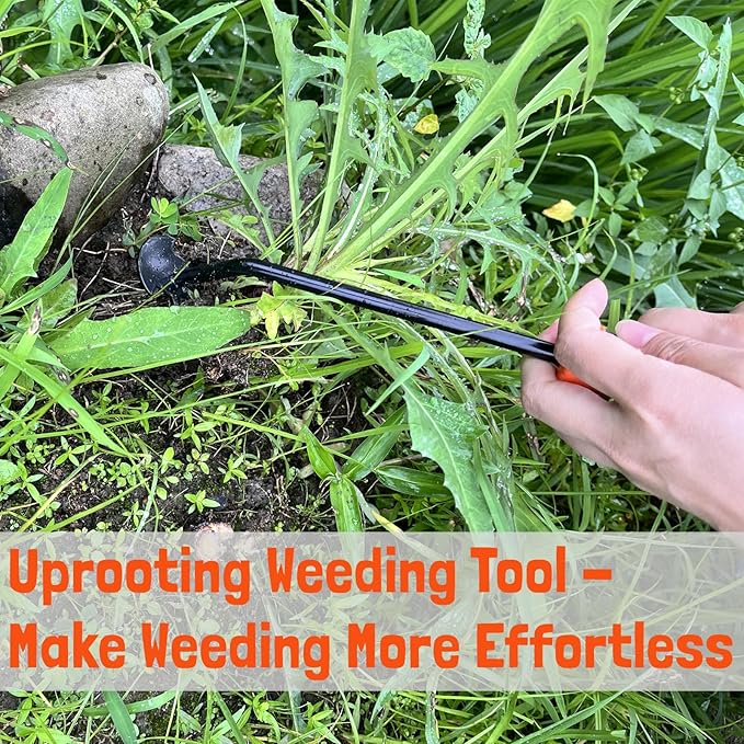 Hand Weeding Tool, Uprooting Weeder Tool Portable Garden Weed Remover with Handle, 4 Teeth