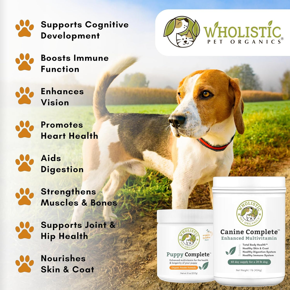Wholistic Pet Organics Canine Complete - Dog Multivitamin Powder - 2 Lb - Daily Dog Vitamins and