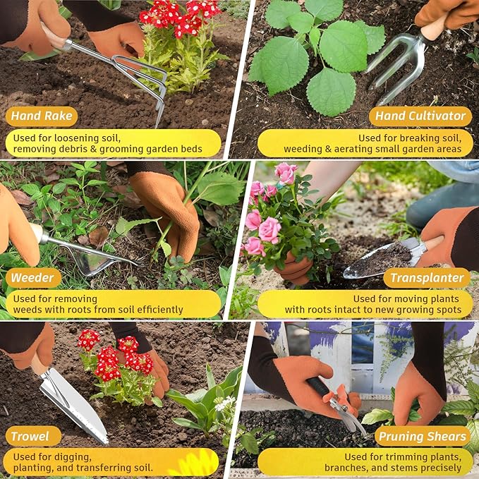22Pcs Gardening Tools Set for Women Heavy Duty Garden Hand Tool Kit Gifts for Mom Beginner Gardener