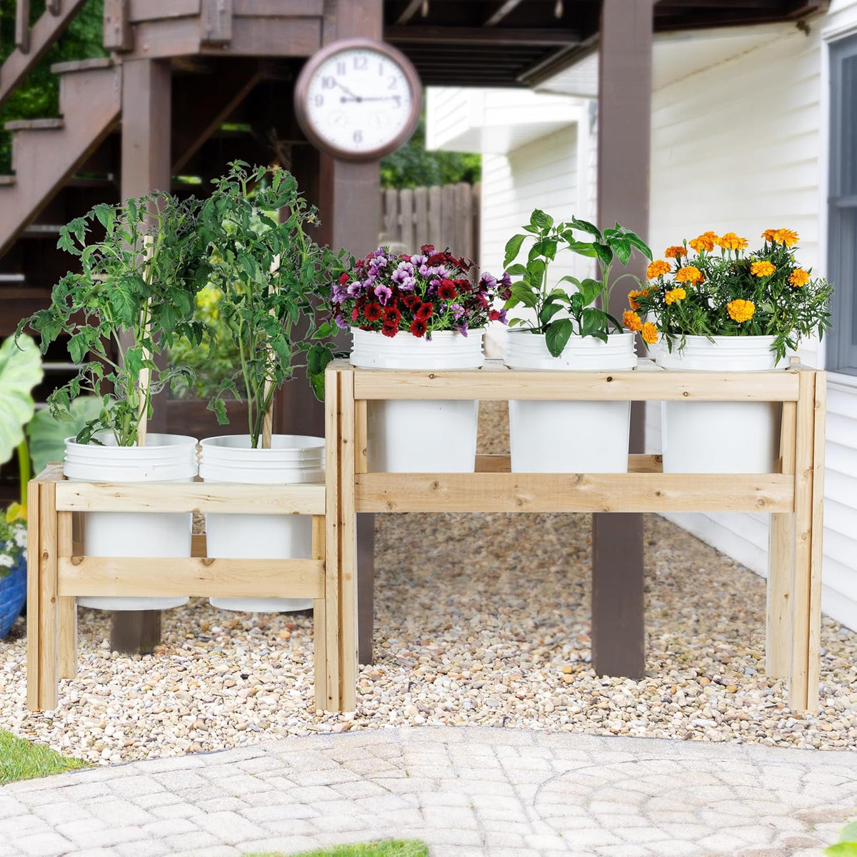 Greenes Fence Two-Tiers Five Bucket Elevated Cedar Wood Garden Frame, 69 in. x 16 in. x 30 in.