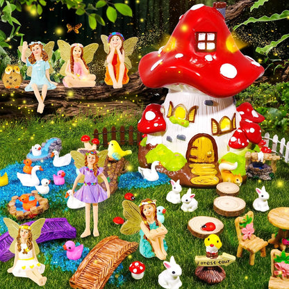 56 Pcs Fairy House Garden Kit Miniatures Fairy Garden Accessories Mini Resin Figurines Animals