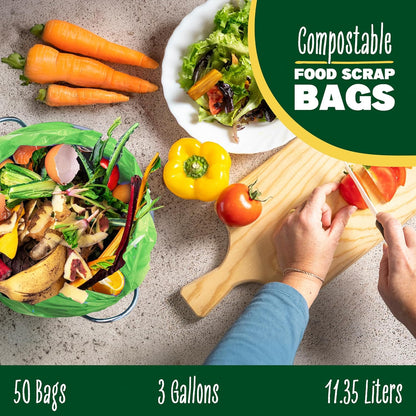 2.6-3 Gallon Compostable Trash Bags Drawstring 50 Bags Extra Thick 1 Mil 11.36 Liter Small