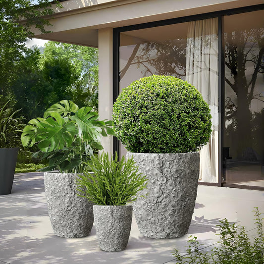 Craft flowerpots 16"+12"+10" Dia Round Concrete Planter Set of 3 Large Outdoor/Indoor Planter Pots