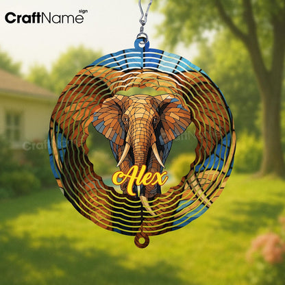 Personalized Elephant Wind Spinner 3D Stainless Steel, Elephant Garden Spinner Hanging Outdoor