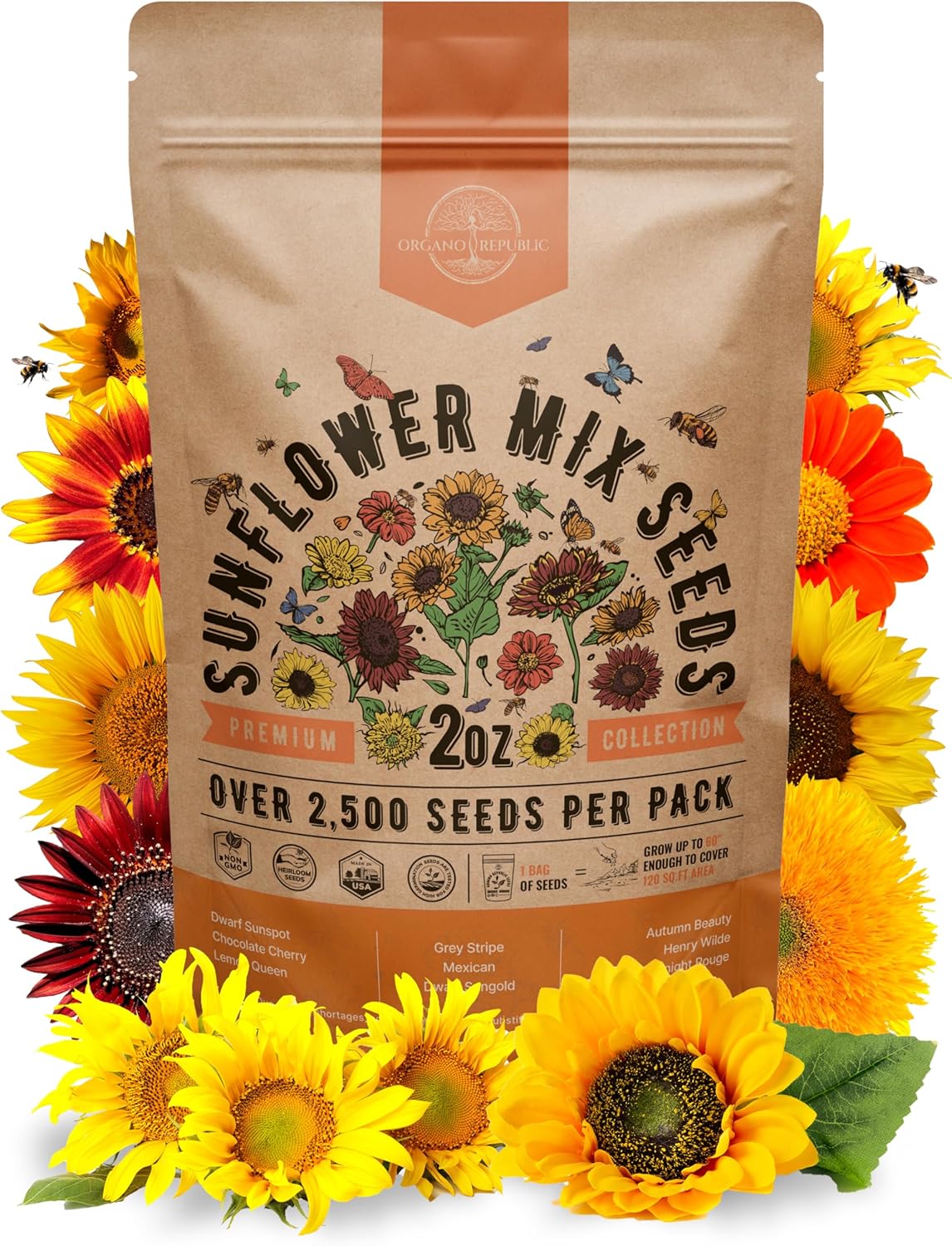 Sunflower Mix Seeds Pack 2 oz - Over 2,500 Non-GMO Heirloom Sunflower Seeds for Planting, Annual