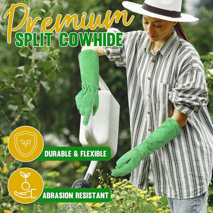 HANDLANDY Leather Gardening Gloves, Thorn Proof Long Gauntlet Heavy Duty Garden Gloves, Elbow