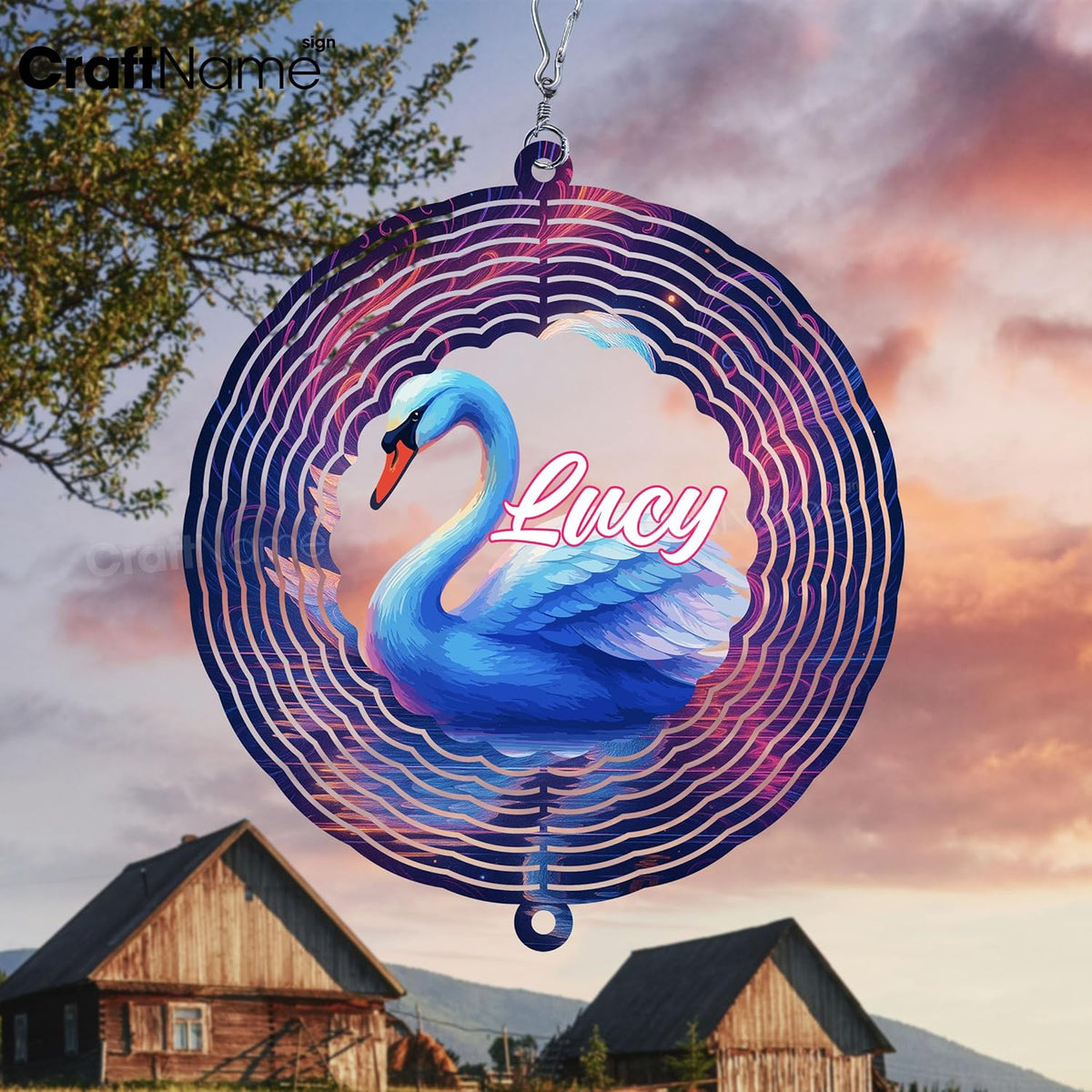 Personalized Swan Wind Spinner 3D Stainless Steel, Swan Garden Spinner Hanging Outdoor Decor, Wind