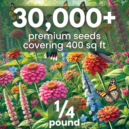 Hummingbird Butterfly Mix - Bulk 1/4 Pound Pouch - 30,000 Flower Seeds for Planting - Wildflower Mix