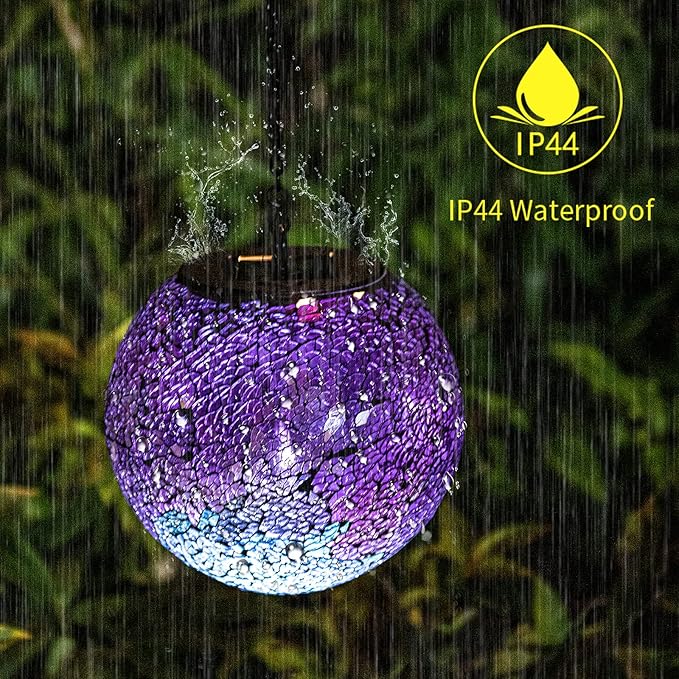 VCUTEKA Solar Lanterns Outdoor Waterproof - Hanging Solar Lights Garden LED Lanterns Mosaic Crack