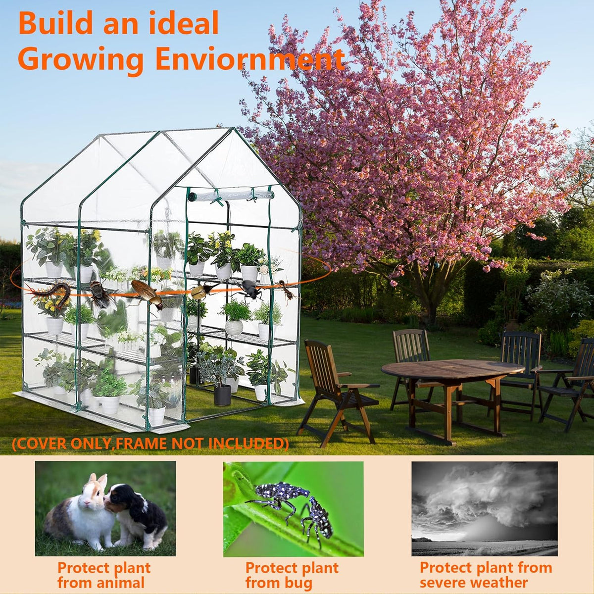 Greenhouse Cover Replacement, 56×56×76 Inches PE Walk-in Greenhouse Cover for Gardening Plants