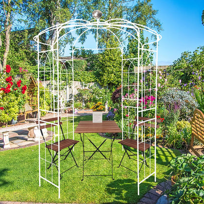 Metal Garden Trellis Arbor Arch Gazebo Birdcage Shape, Off White Pergola Pavilion fpr Climbing