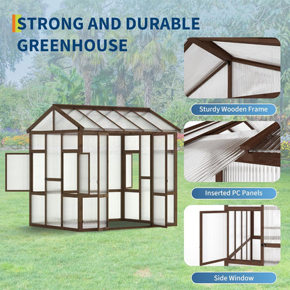 6x8 ft Wooden Greenhouse for Outdoor - Heavy Duty Walk-in Green House Kit with 6 mm