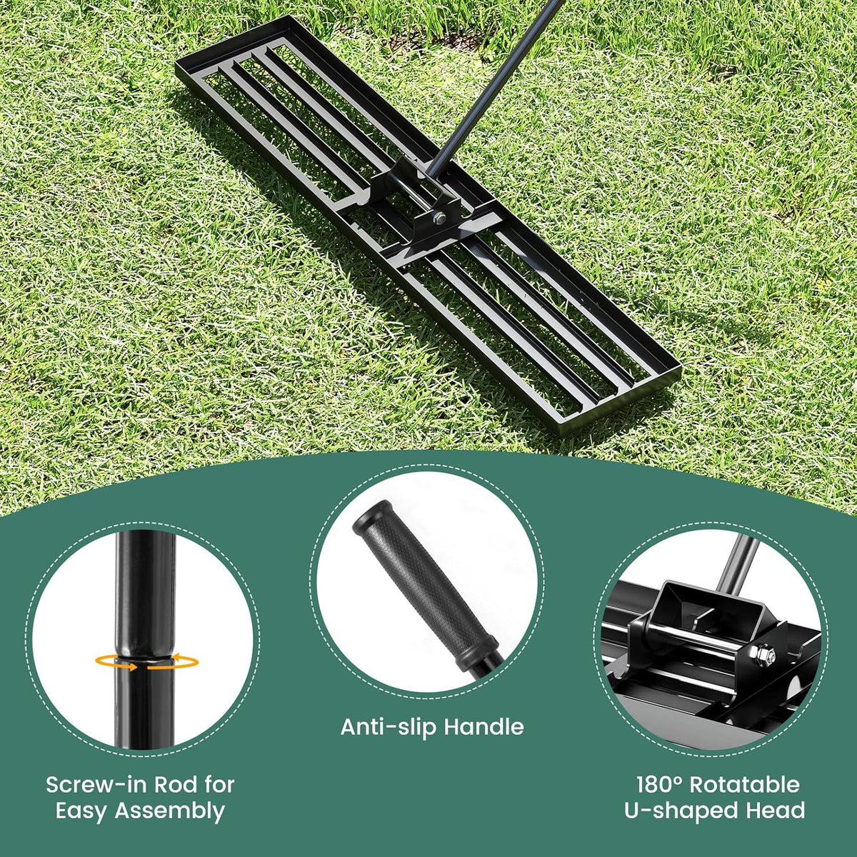 Goplus Lawn Leveling Rake, 46" x 10" Heavy Duty Level Lawn Tool w/ Ergonomic Handle for Soil