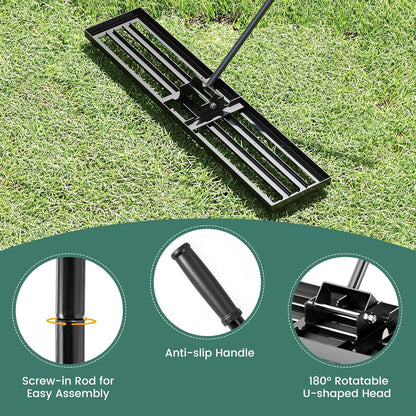 Goplus Lawn Leveling Rake, 46" x 10" Heavy Duty Level Lawn Tool w/ Ergonomic Handle for Soil