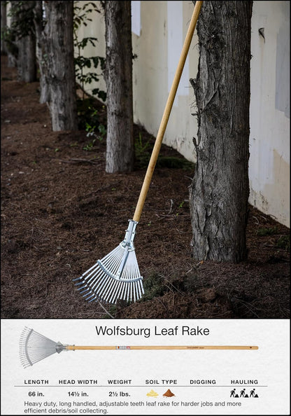 IDEALSPATEN - Made in Germany Since 1899 - Wolfsburg Leaf Rake Professional Heavy Duty Adjustable