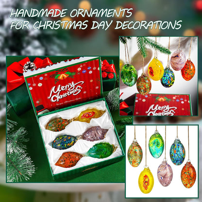 6PCS Hand Blown Glass Egg Ornaments Colorful Hanging Ornament Balls Gazing Ball Friendship Ball