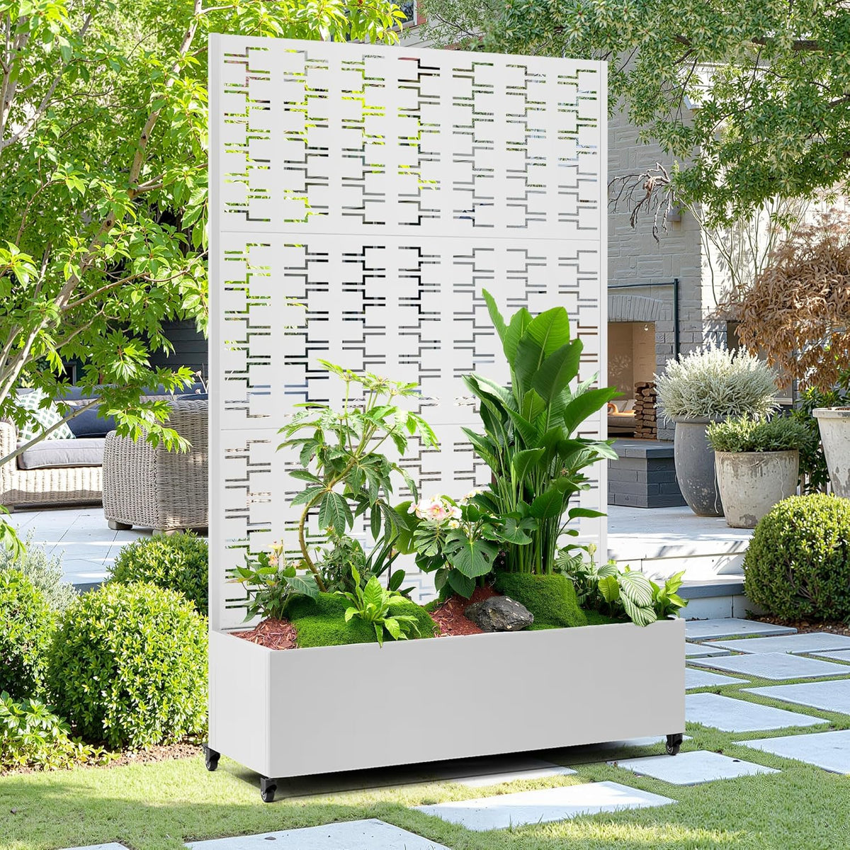 15.7"×70.9"×47.2" Metal Raised Garden Bed with Trellis and Wheels - Tall Trellis Planter Box for