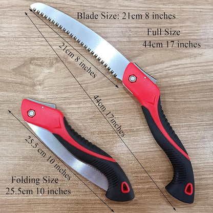 8 Inch Heavy Duty Pruning Saw, Folding Hand Saw with SK5 Curved Blade, Triple-cut Razor Teeth Used