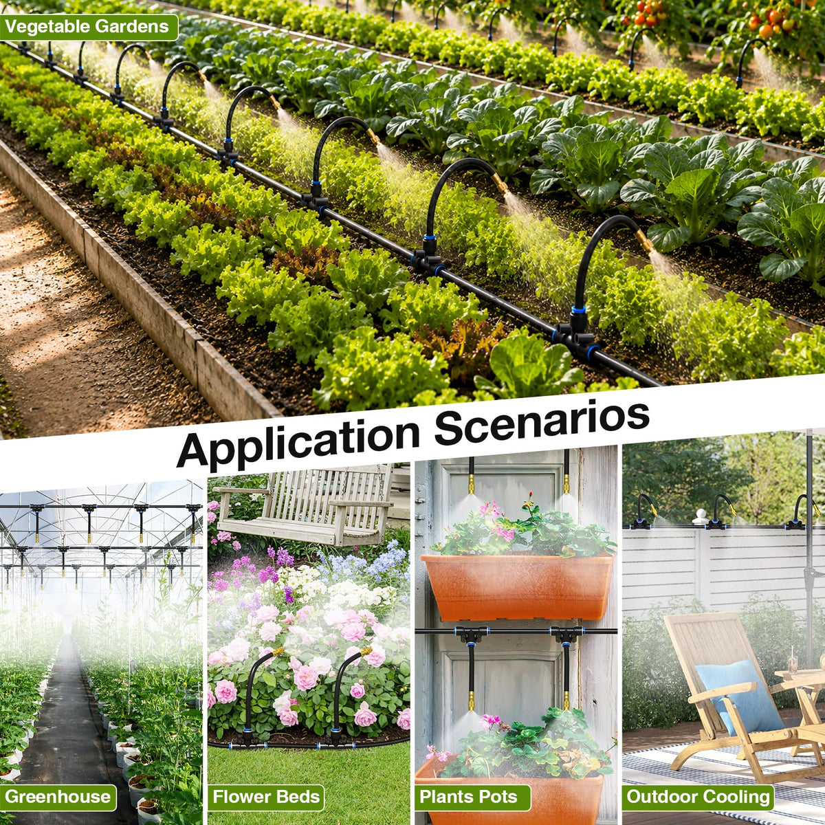 Pro-Series Drip Irrigation System, 200FT 1/4" Garden Watering System with 32pcs 360° Bendable