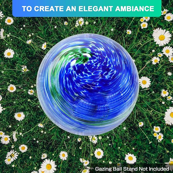 Gazing Balls for Garden, Blue and Green Hand Painted Gazing Ball, Reflective Ball Yard Ornament for