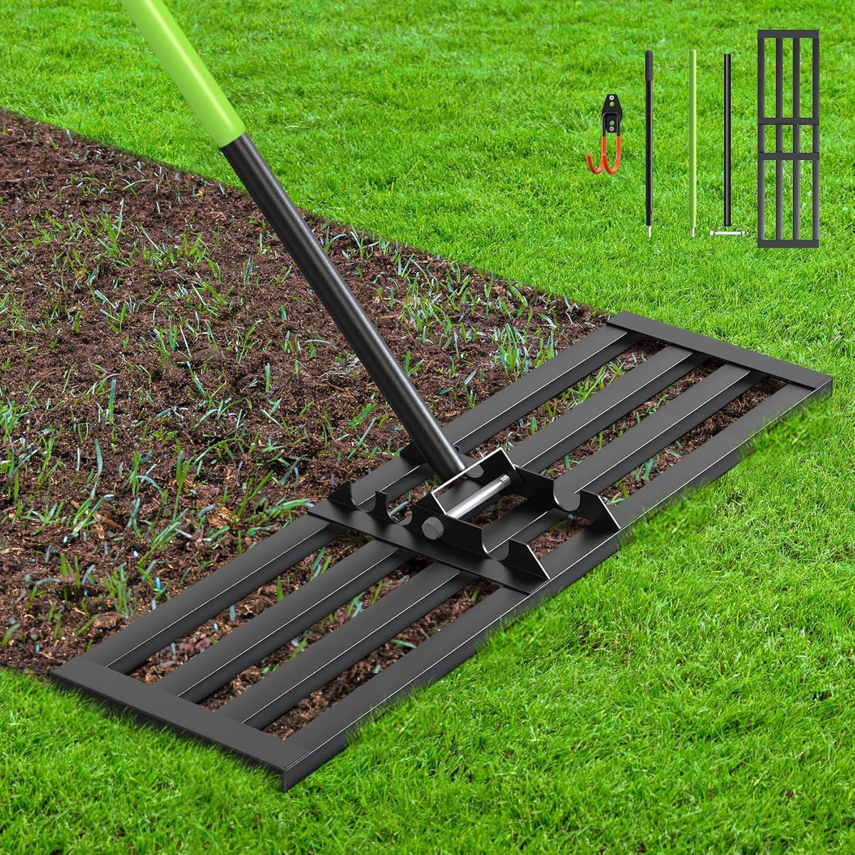 Seeutek Lawn Leveling Rake, 35” x 10” Lawn Leveler with 6.5FT Stainless Steel Handle Rakes for