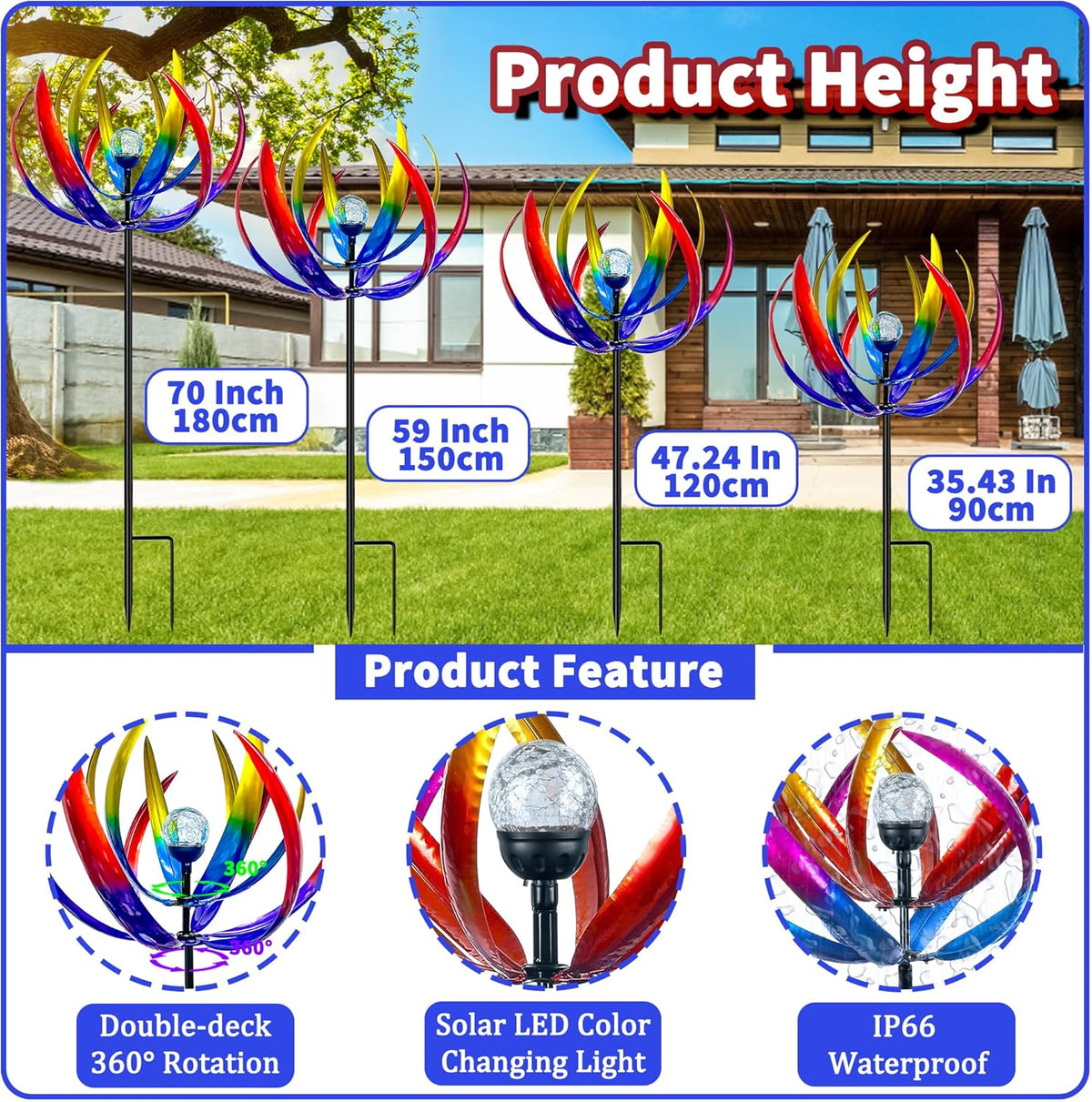 Wind Spinners Outdoor for Yard and Garden - Wind Sculptures & Spinners,70 Inch Wind Spinner with