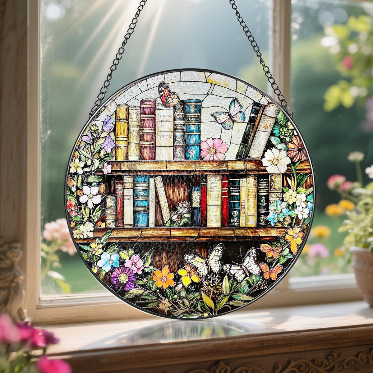 8'' Stained Glass Suncatcher Ornament, Stained Glass Window Hanging, Sun Catchers for Windows