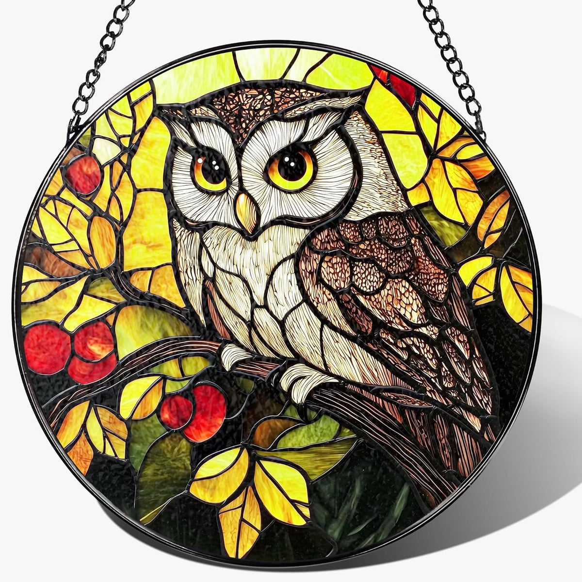 Stained Glass Window Hanging, 8 Inch Owl Suncatcher Stained Glass Ornament, Suncatchers for Windows