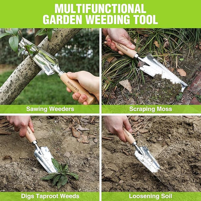 WORKPRO Garden Trowel with Wood Handle, Stainless Steel Narrow Hand Shovel, Multi- Use Flat Garden