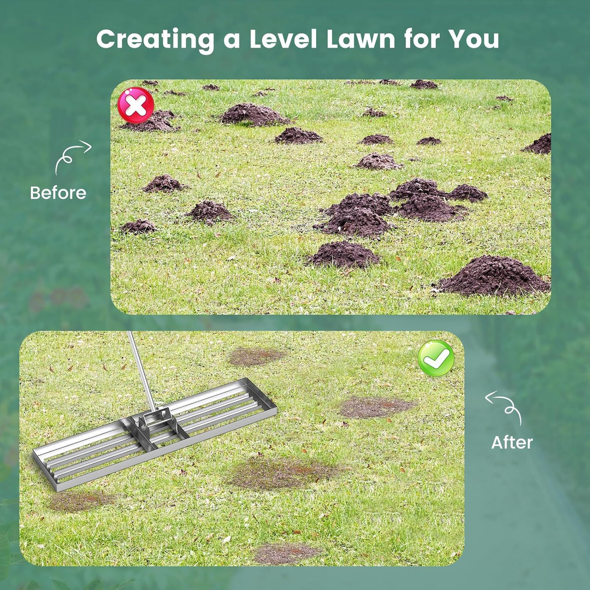 Goplus Lawn Leveling Rake, 42" x 10" Heavy Duty Level Lawn Tool w/ Ergonomic Handle for Soil