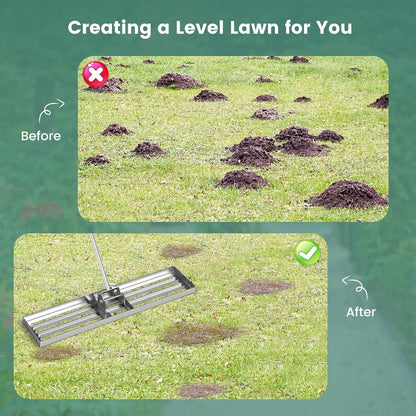Goplus Lawn Leveling Rake, 42" x 10" Heavy Duty Level Lawn Tool w/ Ergonomic Handle for Soil