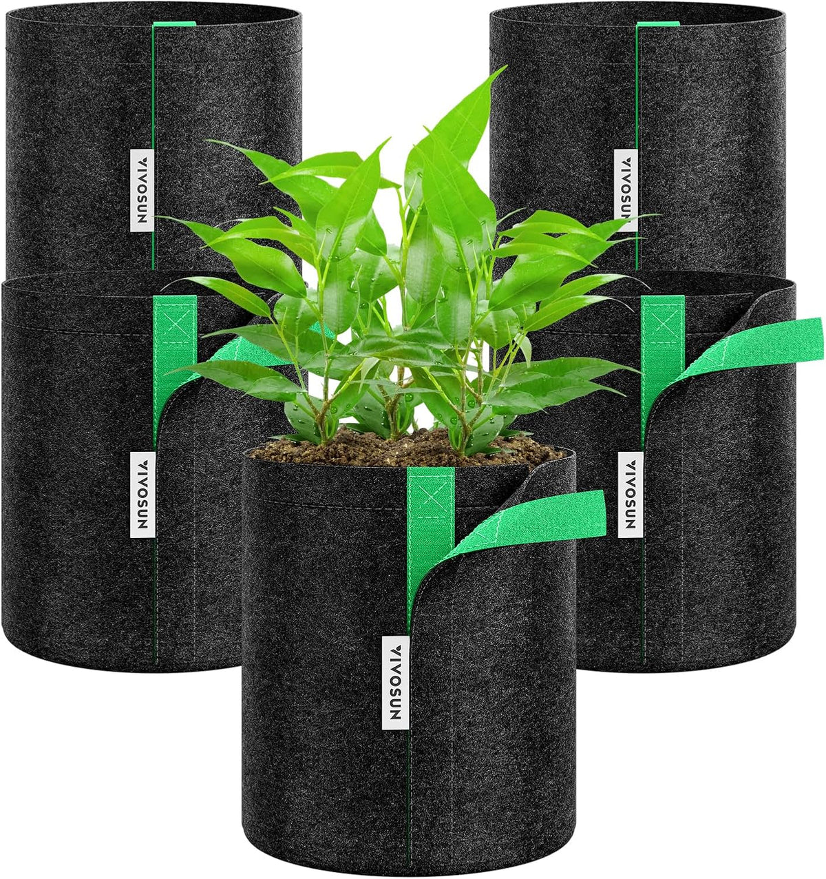 VIVOSUN 5-Pack 2 Gallon Grow Bags, Fabric Pots with Self-Adhesion Sides for Transplanting