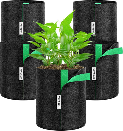VIVOSUN 5-Pack 2 Gallon Grow Bags, Fabric Pots with Self-Adhesion Sides for Transplanting