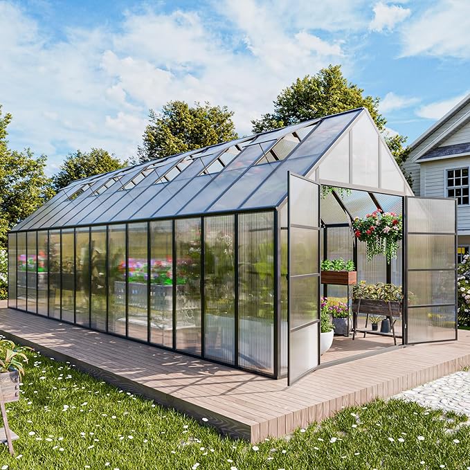 CDCASA 10x28 FT Greenhouse for Outdoors,Large Easy Assembly Thicker Aluminum Polycarbonate