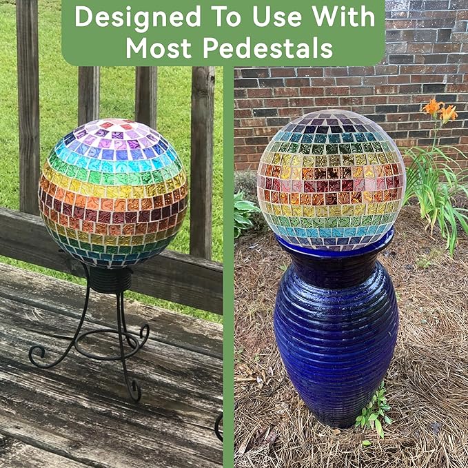 Lily's Home Colorful Mosaic Glass Gazing Ball, Designed with a Stunning Rainbow Holographic Mosaic