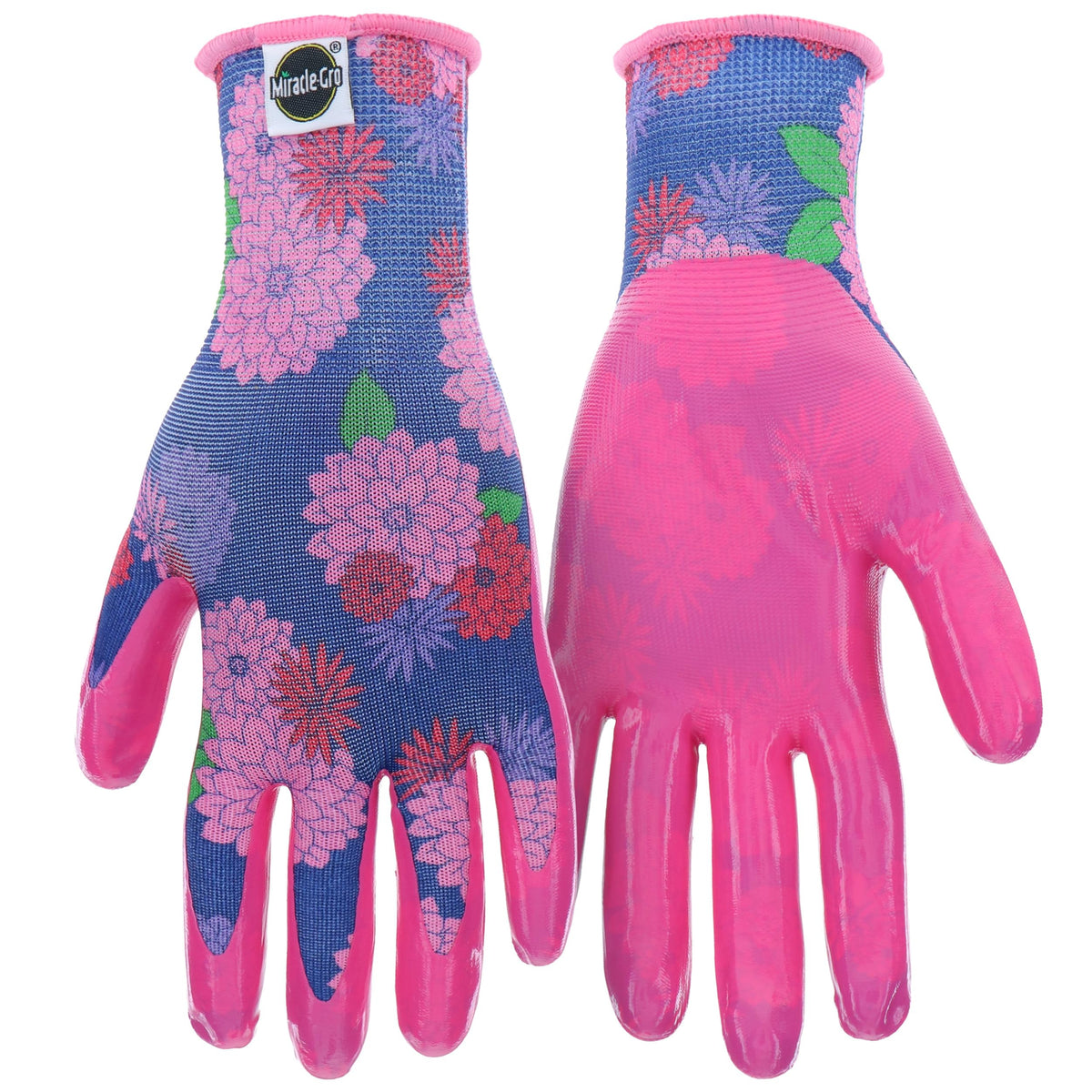 Miracle-Gro Women's Nitrile Coated Grip Floral Pattern Gardening Work Gloves, Extreme Comfort