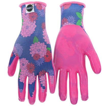 Miracle-Gro Women's Nitrile Coated Grip Floral Pattern Gardening Work Gloves, Extreme Comfort