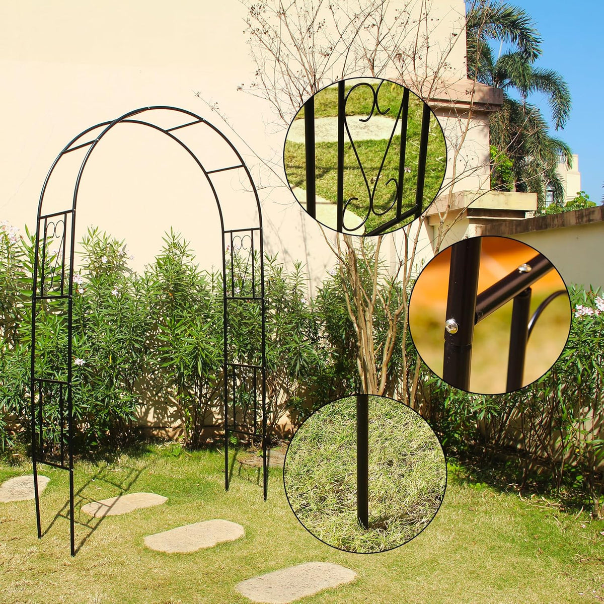 6.9ft H X 4.1ft W Metal Garden Arch Trellis, Garden Arbor for Climbing Plants, Wedding Arch Arbor