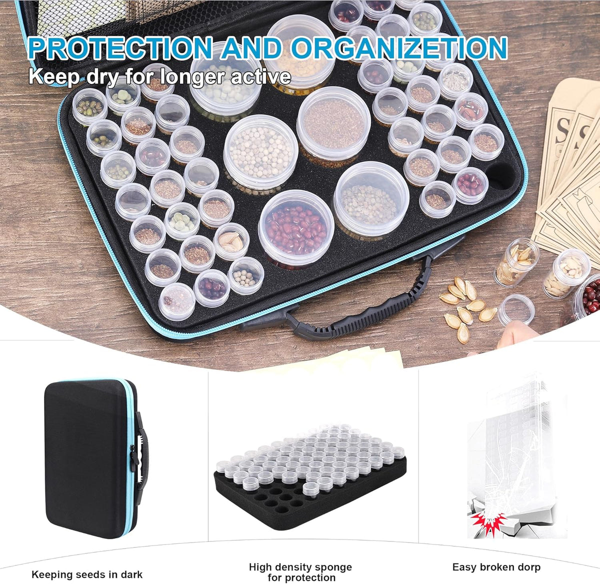 48 Slots Seed Storage Organizer Box, Garden Vegetable Plant Flower Seeds Saving kit with Write