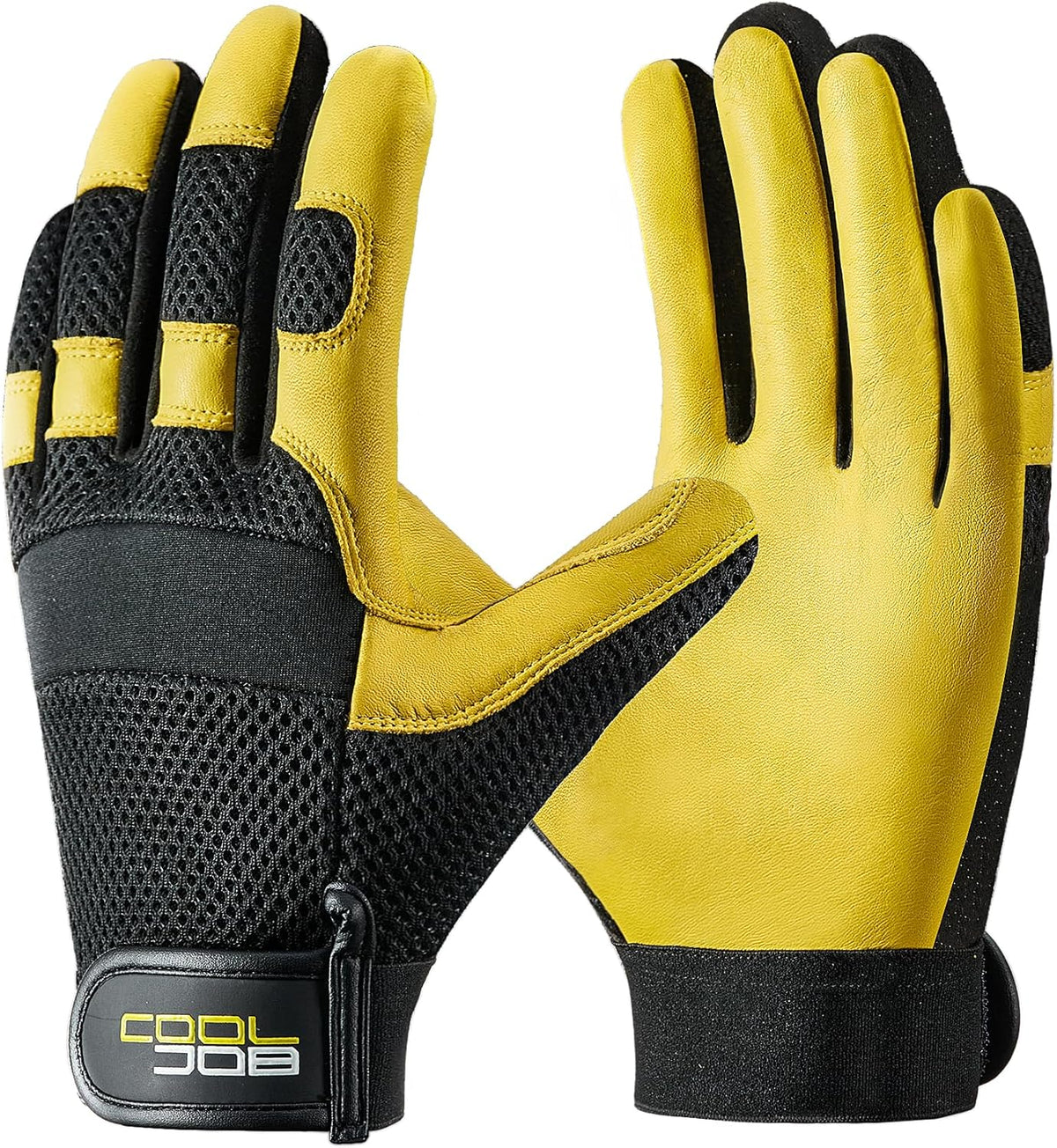 COOLJOB Breathable Mesh Cowhide Leather Work Gloves with Grip, Thorn Resistant Gloves for Gardening