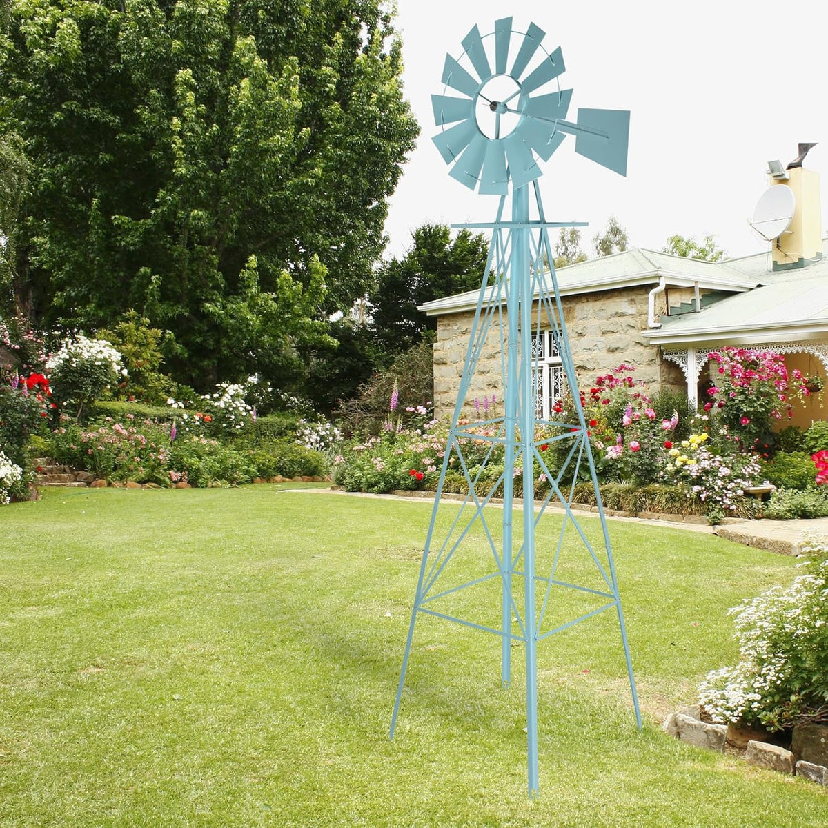 Garden Windmill for Yard Decor, 8 ft Tall Metal Windmill with Spinning Blades, Weather-Resistant