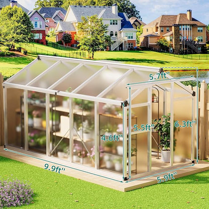 Garvee 6x10 ft Greenhouse - Aluminum Greenhouses for Outdoors, Large Polycarbonate Greenhouse with