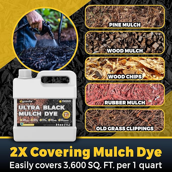 32oz Concentrated Ultra Black Mulch Dye with Gloves, Liquid Rubber Dye Spray Covers up to 3,600 Sq.