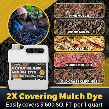 32oz Concentrated Ultra Black Mulch Dye with Gloves, Liquid Rubber Dye Spray Covers up to 3,600 Sq.