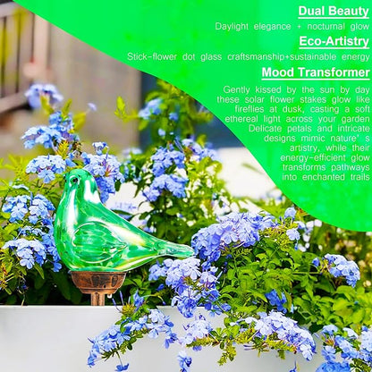 Solar Bird Garden Stake Lights - Hand Blown Glass Decorative Garden Pathway Lights Outdoor